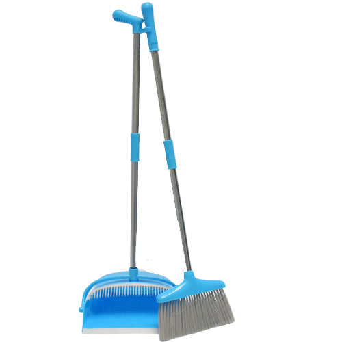 Long Handled Dustpan & Brush Set with Stiff Bristle Broom