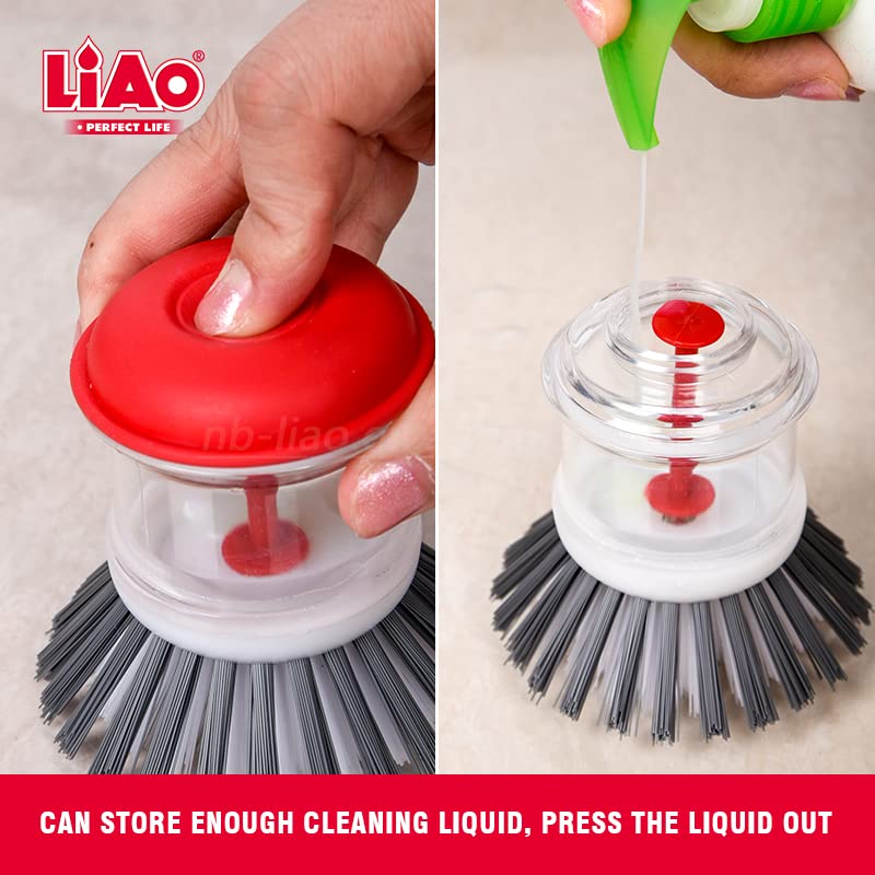 LIAO Liquid Dish Brush D130002 – Soap Dispensing Kitchen Brush | Built-in Liquid Compartment | Easy Press Button