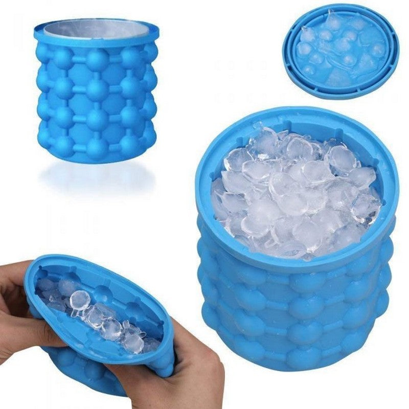 Ice Genie Ice Cube Maker Soft Silicone Magic Ice Cube Maker - Space Saving Ice Bucket - Soft Silicon Rubber Ice Tray Mold - 2 in 1 Portable