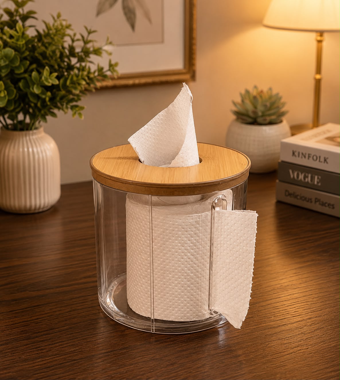 Tissue Box Holder Acrylic Wooden Top