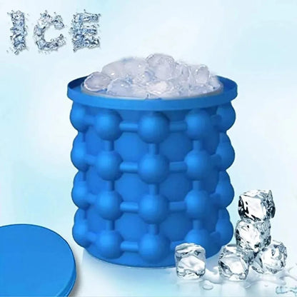 Ice Genie Ice Cube Maker Soft Silicone Magic Ice Cube Maker - Space Saving Ice Bucket - Soft Silicon Rubber Ice Tray Mold - 2 in 1 Portable