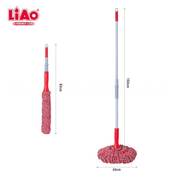 LIAO Twist Mop A130107 – Self Wringing Floor Mop | Adjustable Telescopic Handle | Microfiber Mop with Scourer Tip