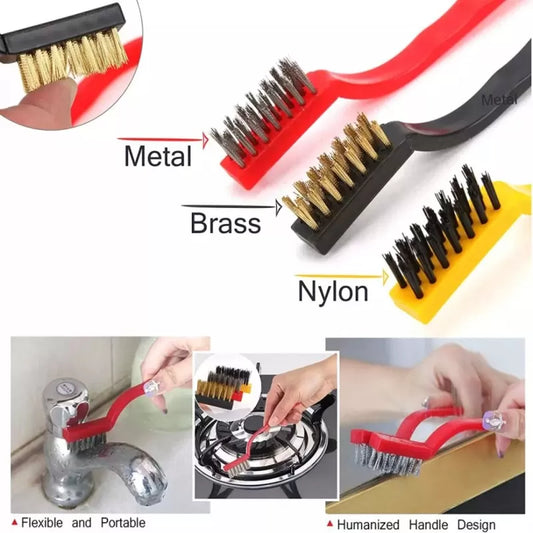 3Pc Mini Wire Brush Set – Brass, Nylon & Stainless Steel Bristles