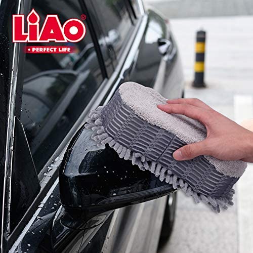 LIAO Car Foam Cleaning Sponge F130016 – Double Side Wash Sponge | Chenille + Microfiber | 23×12×6cm