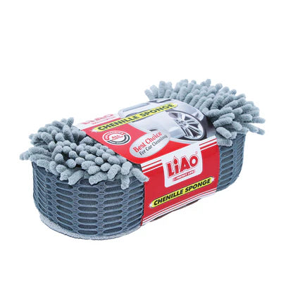 LIAO Car Foam Cleaning Sponge F130016 – Double Side Wash Sponge | Chenille + Microfiber | 23×12×6cm