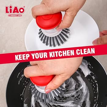 LIAO Liquid Dish Brush D130002 – Soap Dispensing Kitchen Brush | Built-in Liquid Compartment | Easy Press Button