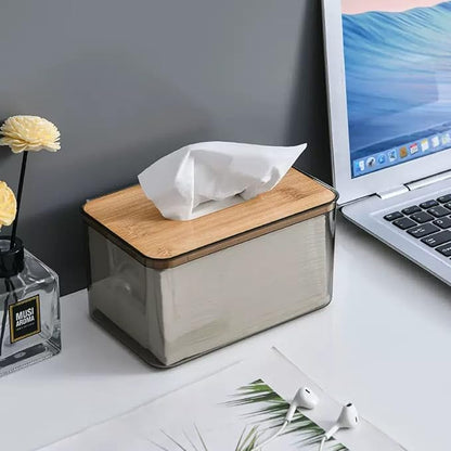 Tissue Box Holder Acrylic Wooden Top