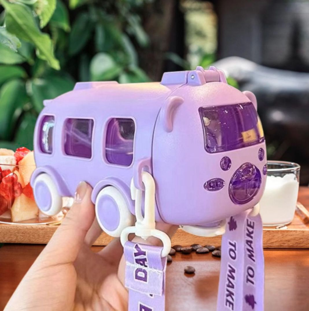 Portable Bus Water Bottle with Straw & Strap