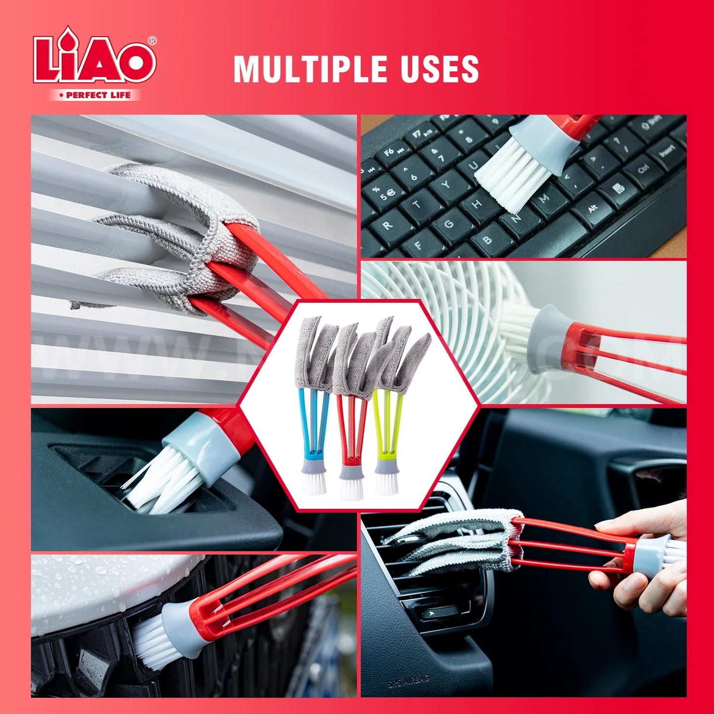 LIAO Window Blind Duster LB2208 – Microfiber Cleaner | 3 Blade Design | Double End Brush Tool