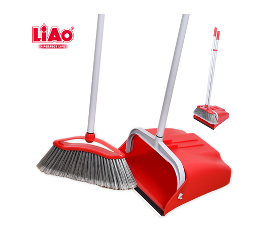 LIAO Dustpan Set C130019 – Long Handle Broom &amp; Dustpan Set | 75cm Metal Handle | Comb Teeth Design