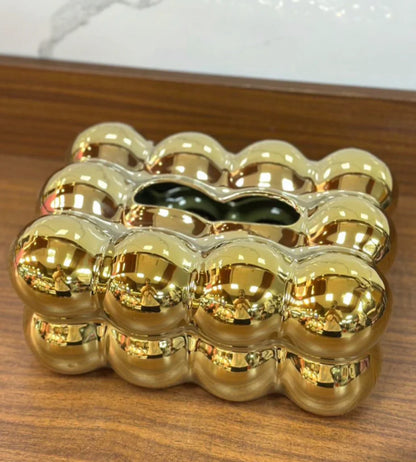 Bubble Tissue Box - Golden & Silver
