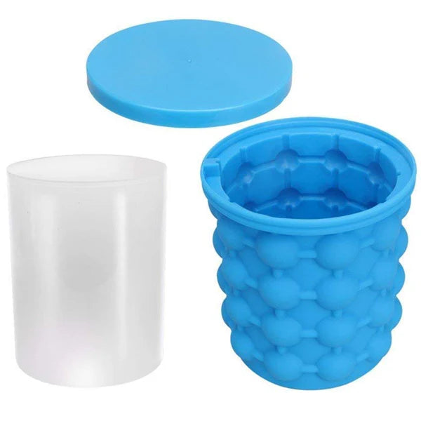 Ice Genie Ice Cube Maker Soft Silicone Magic Ice Cube Maker - Space Saving Ice Bucket - Soft Silicon Rubber Ice Tray Mold - 2 in 1 Portable