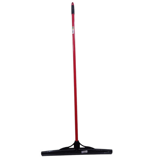 A red and black single-blade floor wiper with a long handle.