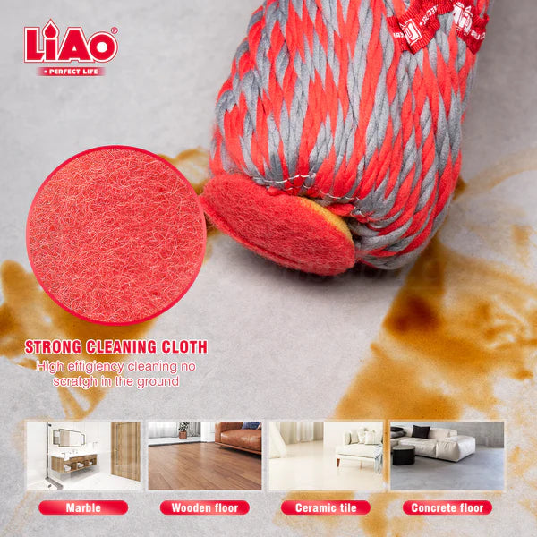 LIAO Twist Mop A130107 – Self Wringing Floor Mop | Adjustable Telescopic Handle | Microfiber Mop with Scourer Tip