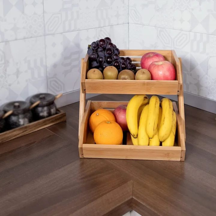 2 Tier Fruit Basket For Kitchen-Fruit and Vegetable Storage Bowl Stand For Kitchen Countertop, Produce Basket Fruit Holder