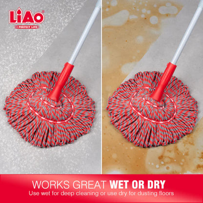 LIAO Twist Mop A130107 – Self Wringing Floor Mop | Adjustable Telescopic Handle | Microfiber Mop with Scourer Tip