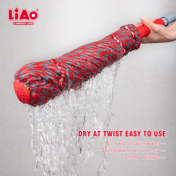 LIAO Twist Mop A130107 – Self Wringing Floor Mop | Adjustable Telescopic Handle | Microfiber Mop with Scourer Tip