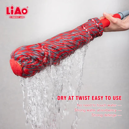 LIAO Twist Mop A130107 – Self Wringing Floor Mop | Adjustable Telescopic Handle | Microfiber Mop with Scourer Tip