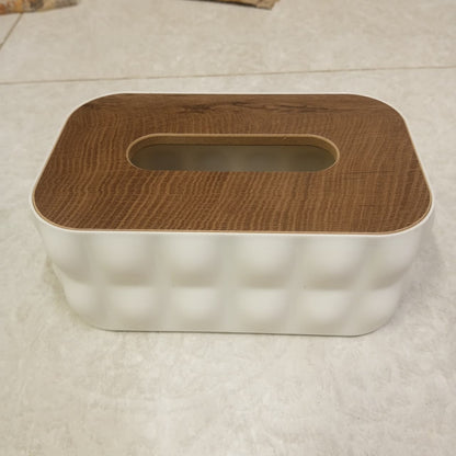 Bubble Tissue Box - White with Wooden Top - 8.5x5.5x3.5 Inches