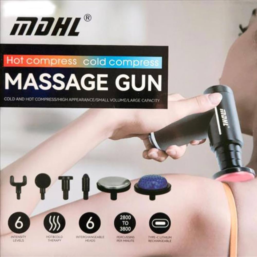 MDHL - Professional Muscle Massager – Hot & Cold Therapy Gun | 6 Speeds | 3800 RPM | Portable Deep Tissue Massage Machine