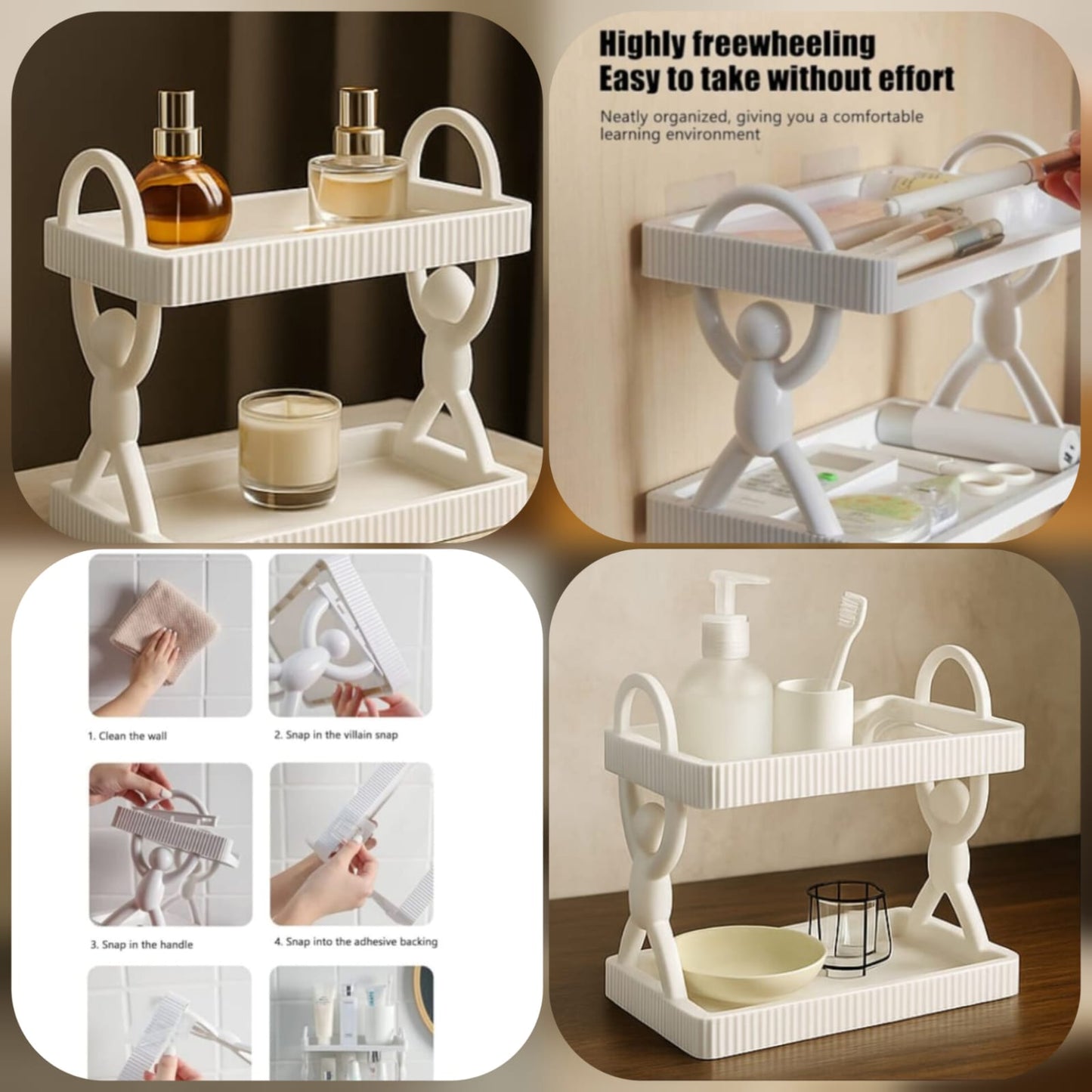 2 Layers Self-adhesive Wall-Mounted Character Shelf