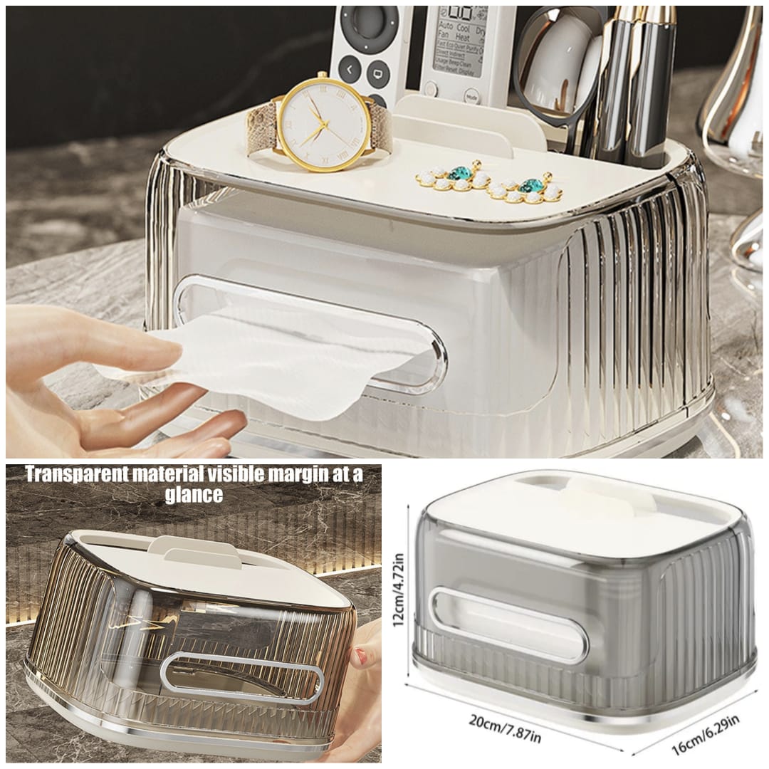 Acrylic Tissue Paper Holder With Accessories Holder