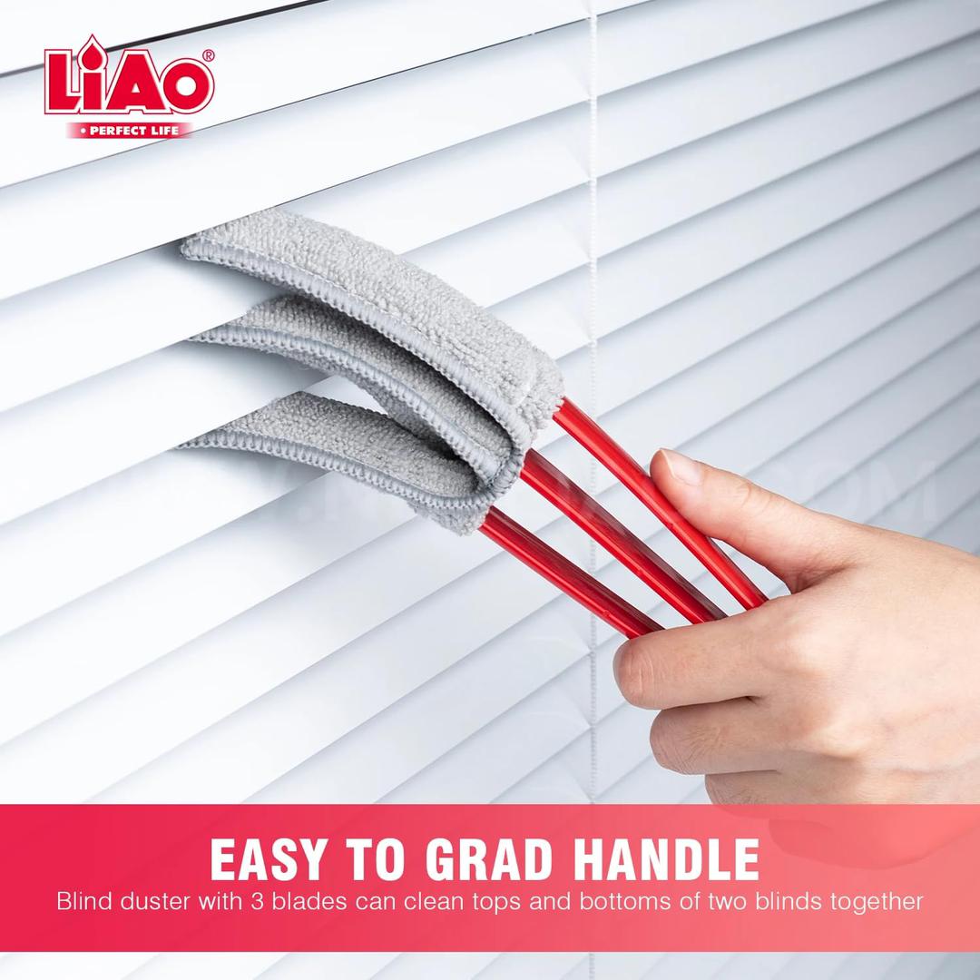 LIAO Window Blind Duster LB2208 – Microfiber Cleaner | 3 Blade Design | Double End Brush Tool