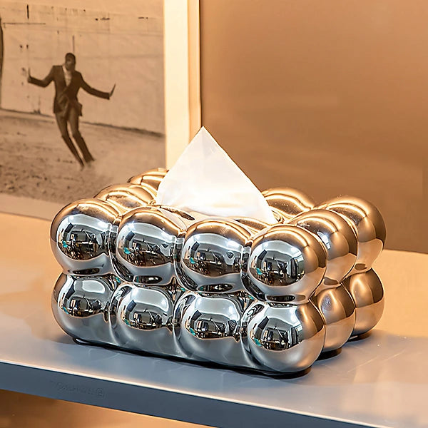Bubble Tissue Box - Golden & Silver